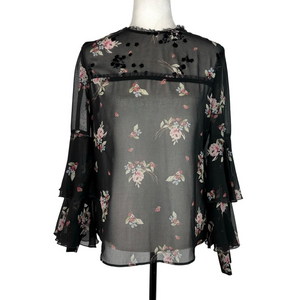 Zara sheer black floral blouse